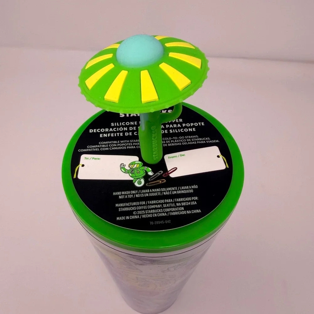 Starbucks Mexico 2024 Doodle Vibe Robot‎ Tumbler 24oz Venti UFO Straw Topper NWT